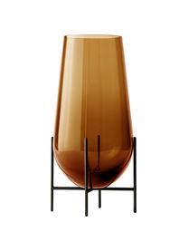 Große Mundgeblasene Design-Vase Échasse, Vase: Glas, mundgeblasen, Gestell: Messing, Braun, Bronze, Ø 22 x H 44 cm