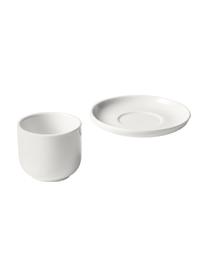 Tazas de café expresso de porcelana con platitos Nessa, 4 uds., Porcelana dura de alta calidad, Blanco, Ø 7 x Al 6 cm