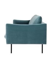 Divano 2 posti in velluto con piedini in metallo Moby, Rivestimento: velluto (rivestimento in , Struttura: legno di pino massiccio, , Piedini: metallo verniciato a polv, Velluto turchese, Larg. 170 x Prof. 95 cm