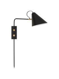 Grote verstelbare wandlamp Club met stekker, Lampenkap: gepoedercoat ijzer, Decoratie: vermessingd metaal, Lamp: zwart. Details: messingkleurig, D 46 x H 62 cm