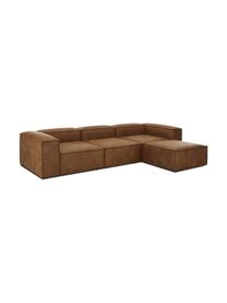 Divano componibile 4 posti in pelle riciclata con poggiapiedi Lennon, Rivestimento: pelle riciclata (70% pell, Struttura: legno di pino massiccio, , Piedini: plastica, Pelle marrone, Larg. 327 x Prof. 207 cm