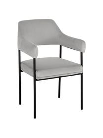 Krzesło z podłokietnikami z aksamitu Zoe, Tapicerka: aksamit (poliester) Dzięk, Stelaż: metal malowany proszkowo, Aksamitny szary, S 56 x G 62 cm