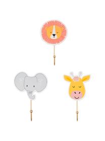 Wandhaken-Set Animal aus Holz, 3-tlg., Haken: Metall, beschichtet, Bunt, Goldfarben, B 12 x H 20 cm