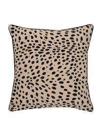 Kissenhülle Leopard mit schwarzem Keder, 100% Baumwolle, Beige, Schwarz, B 45 x L 45 cm