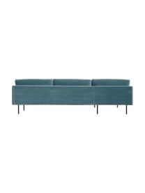 Canapé d'angle en velours et pieds en métal Moby, Velours turquoise, larg. 280 x prof. 160 cm, méridienne à gauche