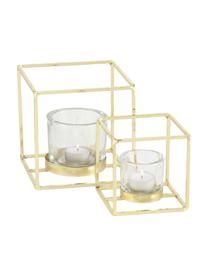 Teelichthalter-Set Pazo, 2-tlg., Windlicht: Glas, Gestell: Metall, beschichtet, Transparent, Messingfarben, Set mit verschiedenen Größen
