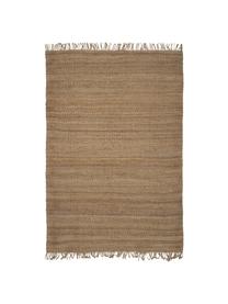 Handgemaakt juten vloerkleed Naturals met franjes, 100% jute, Bruin, B 60 x L 90 cm (maat XXS)