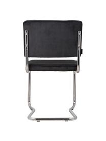 Chaise cantilever en velours côtelé Kink, Revêtement : noir Structure : chrome, larg. 48 x prof. 48 cm