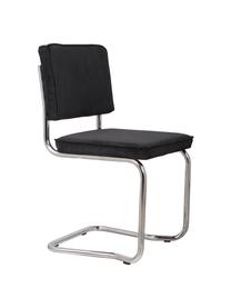 Sedia cantilever in velluto a coste Kink, Rivestimento: velluto a coste (88% nylo, Struttura: metallo, cromato, Rivestimento: nero Struttura: cromo, Larg. 48 x Alt. 48 cm
