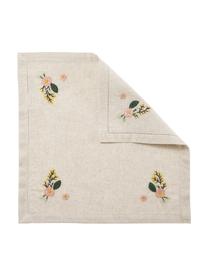 Stoff-Servietten Argo mit floralem Motiv, 4 Stück, 75% Baumwolle, 25% Leinen, Beige, Bunt, B 40 x L 40 cm