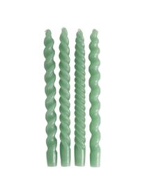 Velas candelabro Spiral, 4 uds., Cera, Verde, Ø 2,5 x Al 31 cm