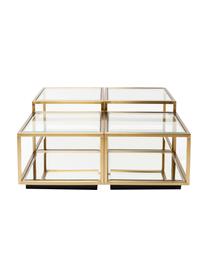 Couchtisch-Set Luigi mit Spiegel-Böden, 4-tlg., Gestell: Edelstahl, lackiert, Böden: Spiegelglas, Beine: Mitteldichte Holzfaserpla, Goldfarben, Set mit verschiedenen Größen