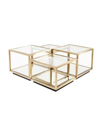 Couchtisch-Set Luigi mit Spiegel-Böden, 4-tlg., Gestell: Edelstahl, lackiert, Böden: Spiegelglas, Beine: Mitteldichte Holzfaserpla, Goldfarben, Set mit verschiedenen Größen