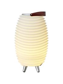 Mobiele dimbare LED tuinlamp Synergy S met luidspreker en flessenkoeler, Lampenkap: kunststof, Decoratie: geborsteld aluminium, Wit, bruin, Ø 32 x H 56 cm