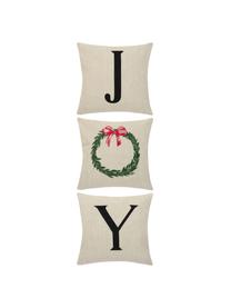 Kissenhüllen Joy mit weihnachtlichem Print, 3er-Set, Baumwolle, Beige, B 40 x L 40 cm