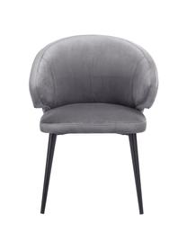 Krzesło z podłokietnikami z aksamitu Celia, Tapicerka: aksamit (poliester) Dzięk, Nogi: metal malowany proszkowo, Aksamitny stalowoszary, S 57 x G 62 cm