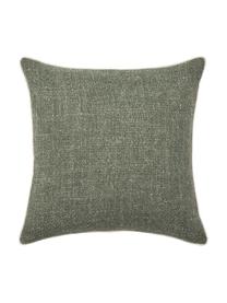 Funda de cojín en tejido bouclé Aya, Parte delantera: tejido bouclé (90% poliés, Parte trasera: 100% lino, Verde, An 45 x L 45 cm