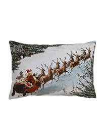 Kussenhoes Sleighride met winters motief, 68% katoen, 32% polyester, Wit, meerkleurig, patroon, B 40 x L 60 cm