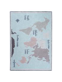 Tappeto lavabile Vintage Map, Vello: 97% cotone, 3% cotone ric, Retro: cotone riciclato, Beige, grigio, blu, Larg. 140 x Lung. 200 cm