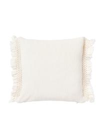 Katoenen kussenhoes Piera met franjes, 100% katoen, Crèmewit, B 45 x L 45 cm