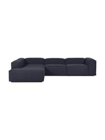 Divano angolare componibile XL Lennon, Rivestimento: 100% poliestere Con 115.0, Struttura: legno di pino massiccio, , Piedini: plastica, Tessuto blu scuro, Larg. 329 x Alt. 68 cm, chaise-longue a sinistra