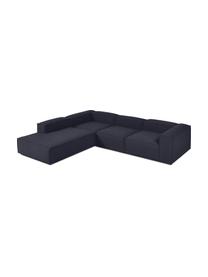 Divano angolare componibile XL Lennon, Rivestimento: 100% poliestere Con 115.0, Struttura: legno di pino massiccio, , Piedini: plastica, Tessuto blu scuro, Larg. 329 x Alt. 68 cm, chaise-longue a sinistra