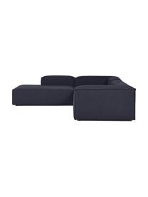 Divano angolare componibile XL Lennon, Rivestimento: 100% poliestere Con 115.0, Struttura: legno di pino massiccio, , Piedini: plastica, Tessuto blu scuro, Larg. 329 x Alt. 68 cm, chaise-longue a sinistra