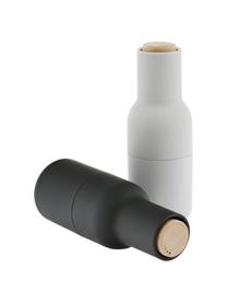 Salero y pimentero de diseño Bottle Grinder, 2 uds., Estructura: plástico, Grinder: cerámica, Gris antracita, blanco, madera de haya, Ø 8 x Al 21 cm