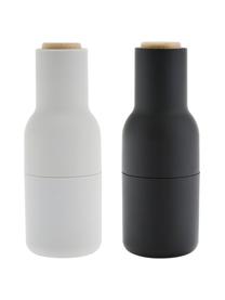 Designer Salz- & Pfeffermühle Bottle Grinder mit Buchenholzdeckel, 2er-Set, Korpus: Kunststoff, Mahlwerk: Keramik, Deckel: Holz, Anthrazit, Weiß, Buchenholz, Ø 8 x H 21 cm