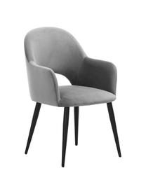 Krzesło z podłokietnikami z aksamitu Rachel, Tapicerka: aksamit (wysokiej jakości, Nogi: metal malowany proszkowo, Szary aksamit, S 56 x G 70 cm