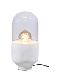 Kleine Tischlampe Asel aus Marmor, Lampenschirm: Glas, Lampenfuß: Marmor, Transparent, Weiß, marmoriert, Ø 11 x H 26 cm