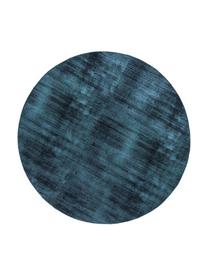 Rond viscose vloerkleed Jane, handgeweven, Bovenzijde: 100% viscose, Onderzijde: 100% katoen, Donkerblauw, Ø 150 cm (maat M)