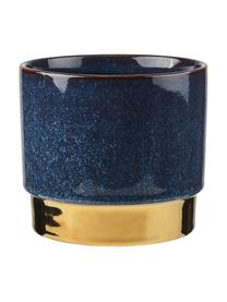 Osłonka na doniczkę z kamionka Golden Touch, Kamionka, Niebieski, odcienie złotego, Ø 15 x W 13 cm
