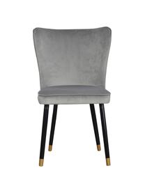 Sedia imbottita in velluto grigio Monti, Rivestimento: velluto (100% poliestere), Gambe: legno impiallacciato, Velluto grigio, nero, dorato, Larg. 55 x Prof. 66 cm