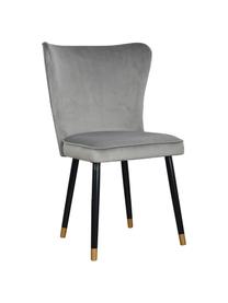 Sedia imbottita in velluto grigio Monti, Rivestimento: velluto (100% poliestere), Gambe: legno impiallacciato, Velluto grigio, nero, dorato, Larg. 55 x Prof. 66 cm