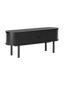 Credenza bassa con fronte scanalato Calary, Gambe: legno massiccio di querci, Nero, Larg. 138 x Alt. 55 cm