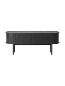 Credenza bassa con fronte scanalato Calary, Gambe: legno massiccio di querci, Nero, Larg. 138 x Alt. 55 cm