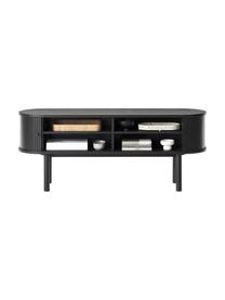 Credenza bassa con fronte scanalato Calary, Gambe: legno massiccio di querci, Nero, Larg. 138 x Alt. 55 cm