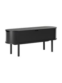 Credenza bassa con fronte scanalato Calary, Gambe: legno massiccio di querci, Nero, Larg. 138 x Alt. 55 cm