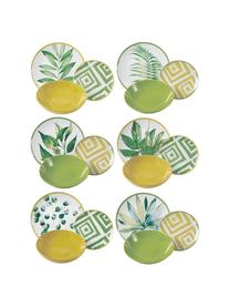 Serviesset Botanique in tropisch design, 6 personen (18-delig), Porselein, gres, Groen, wit, geel, Set met verschillende formaten