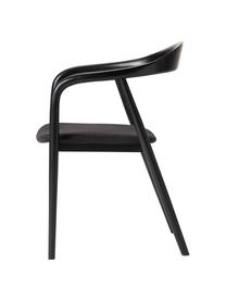 Houten fauteuil Angelina met zitkussen in zwart, Frame: essenhout, FSC-gecertific, Zwart, stoelbekleding zwart, B 57 x H 80 cm