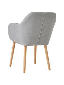 Chaise à accoudoirs avec pieds en bois Emilia, Tissu gris clair, pieds chêne, larg. 57 x prof. 59 cm