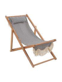 Leżak składany z frędzlami Sling, Stelaż: drewno naturalne, Jasne drewno naturalne, granatowy, biały, S 59 x W 79 cm