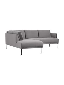 Fluwelen hoekbank Fluente met metalen poten, Bekleding: fluweel (hoogwaardig poly, Frame: massief grenenhout, FSC-g, Poten: gelakt metaal, Fluweel lichtgrijs, B 221 x D 200 cm, hoekdeel rechts