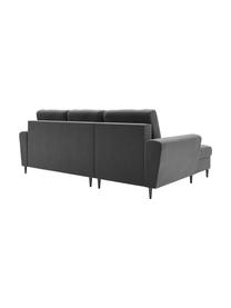 Canapé d'angle 3 places en velours avec fonction lit et rangement Moghan, Velours gris, noir, larg. 241 x prof. 145 cm, méridienne à gauche