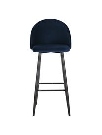 Krzesło barowe z aksamitu Amy, Tapicerka: aksamit (poliester) 20 00, Nogi: metal malowany proszkowo, Ciemnoniebieski aksamit, czarny, S 45 x W 103 cm