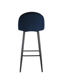 Krzesło barowe z aksamitu Amy, Tapicerka: aksamit (poliester) 20 00, Nogi: metal malowany proszkowo, Ciemnoniebieski aksamit, czarny, S 45 x W 103 cm