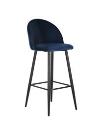 Krzesło barowe z aksamitu Amy, Tapicerka: aksamit (poliester) 20 00, Nogi: metal malowany proszkowo, Ciemnoniebieski aksamit, czarny, S 45 x W 103 cm