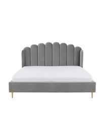Samt-Polsterbett Glamour, Korpus: Massives Kiefernholz, Füße: Metall, vermessingt, Bezug: Samt (Polyester) 100.000 , Samt Grau, B 160 x L 200 cm
