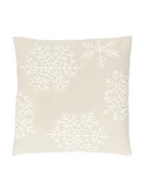 Federa arredo ricamata color beige Snowflake, 100% cotone, Beige, bianco crema, Larg. 45 x Lung. 45 cm